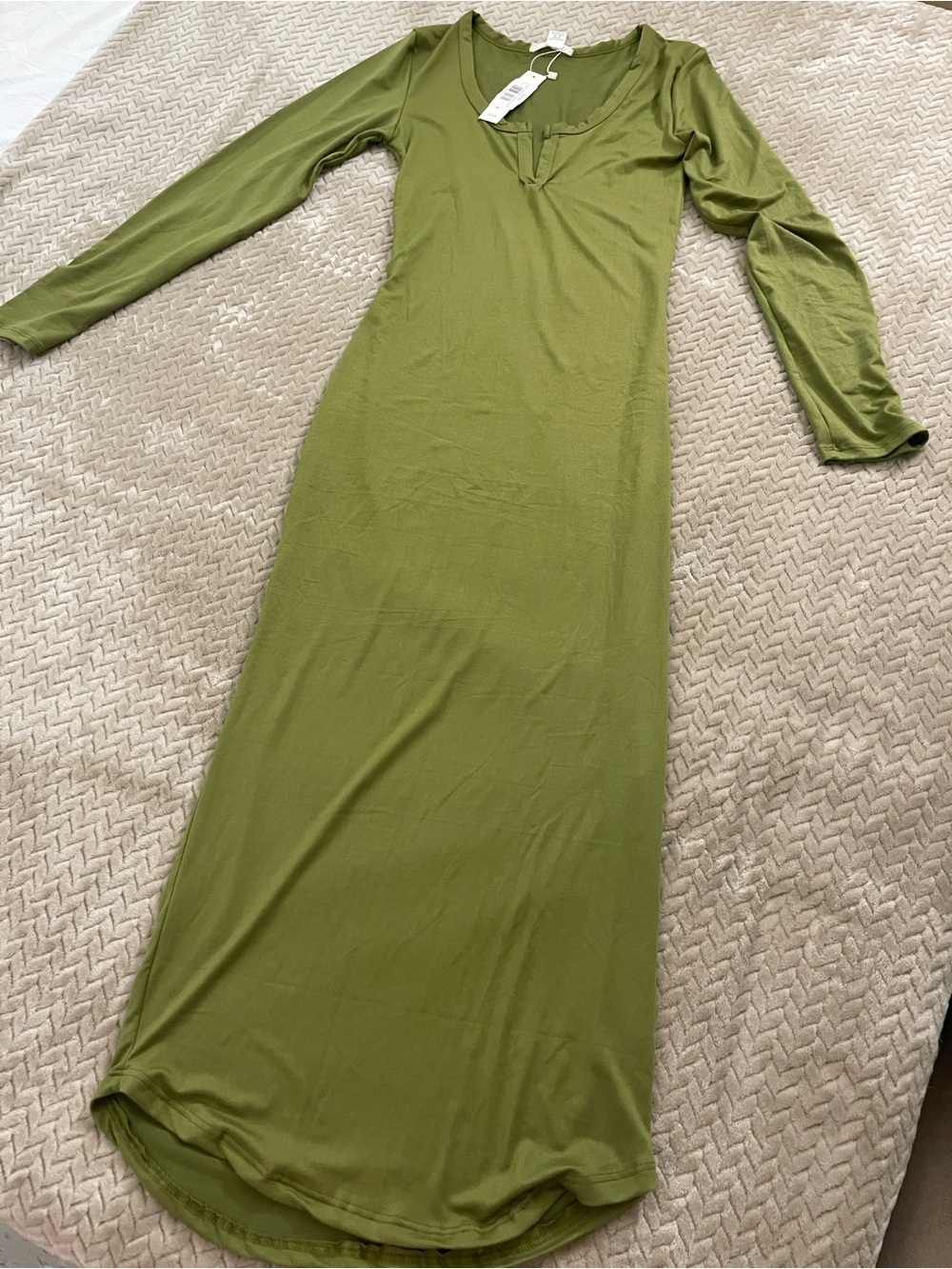 Olive Green Long Sleeve Maxi Dress